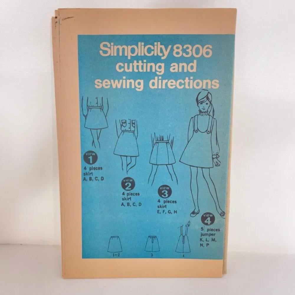#8306 Simplicity VTG Childs and Girls Skirts and Jumper Sewing Pattern Size 5